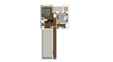 Floor plan for 1 bed, 1 bath, 831 sqft
